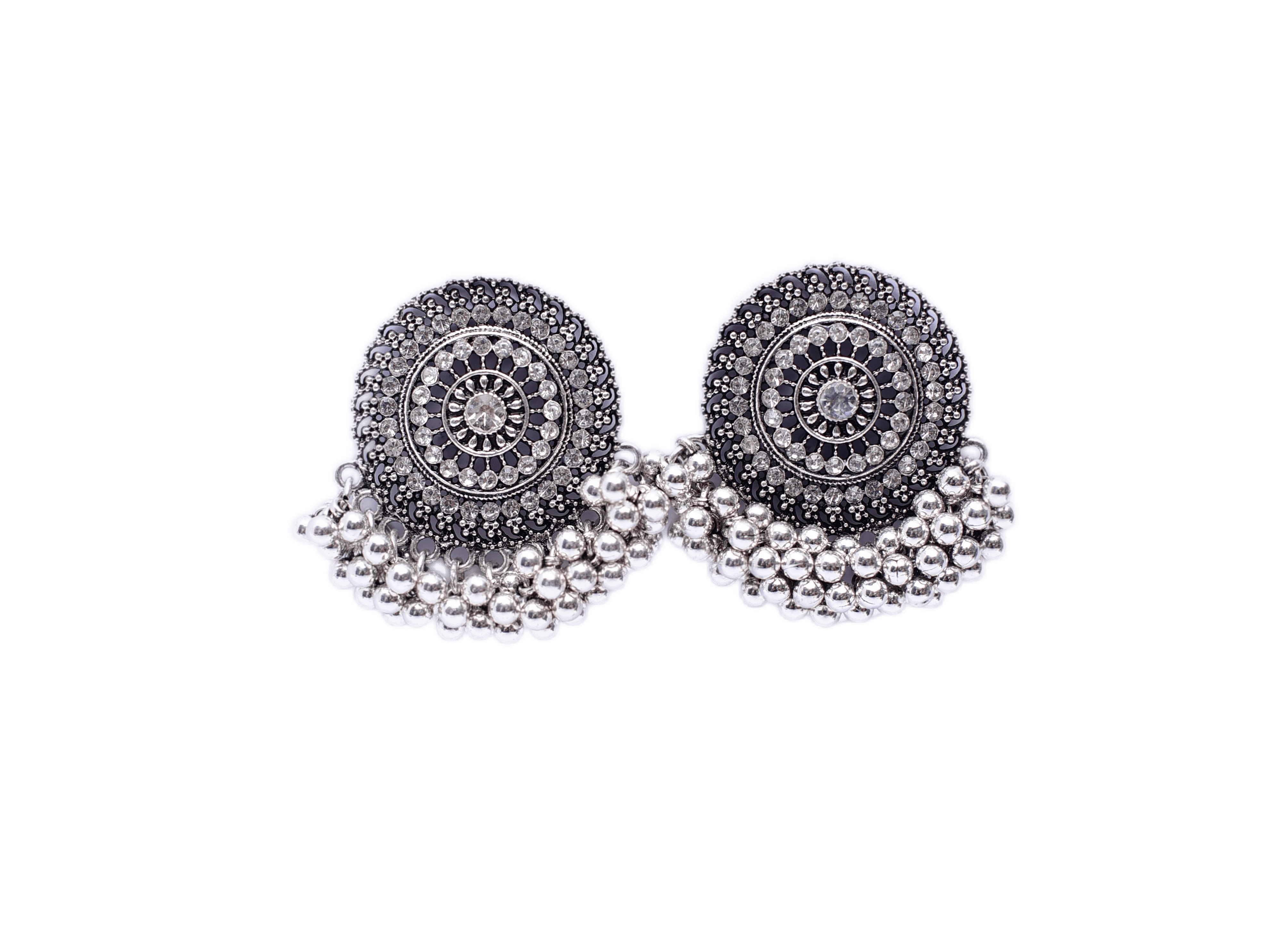 Namokriti Radiate Elegance-Oxidized Silver Sun Stud Earrings with Stunning Silver stone Accents